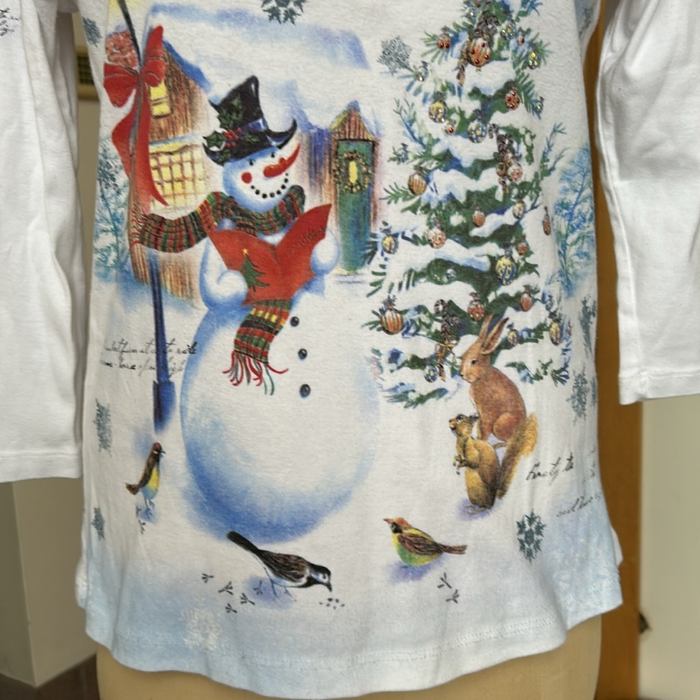 Studio Gem Embellished Christmas Wishes 3/4 Sleeve Top‎ Snowflakes Snowman L/XL - Picture 6 of 16